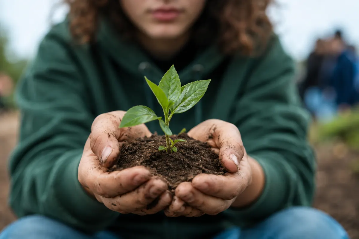 Une main serrant un smartphone affichant un article de presse sur le climat